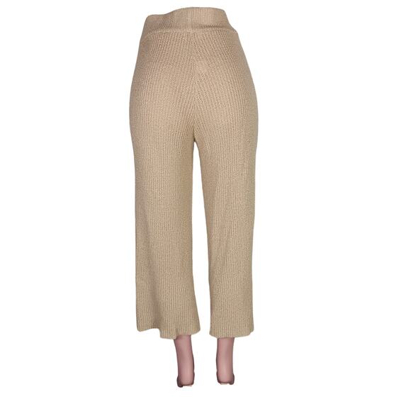 MOD REF Ribbed Knit Pants Nude Size Medium High Rise Crop Length Elastic Waist - Picture 3 of 14